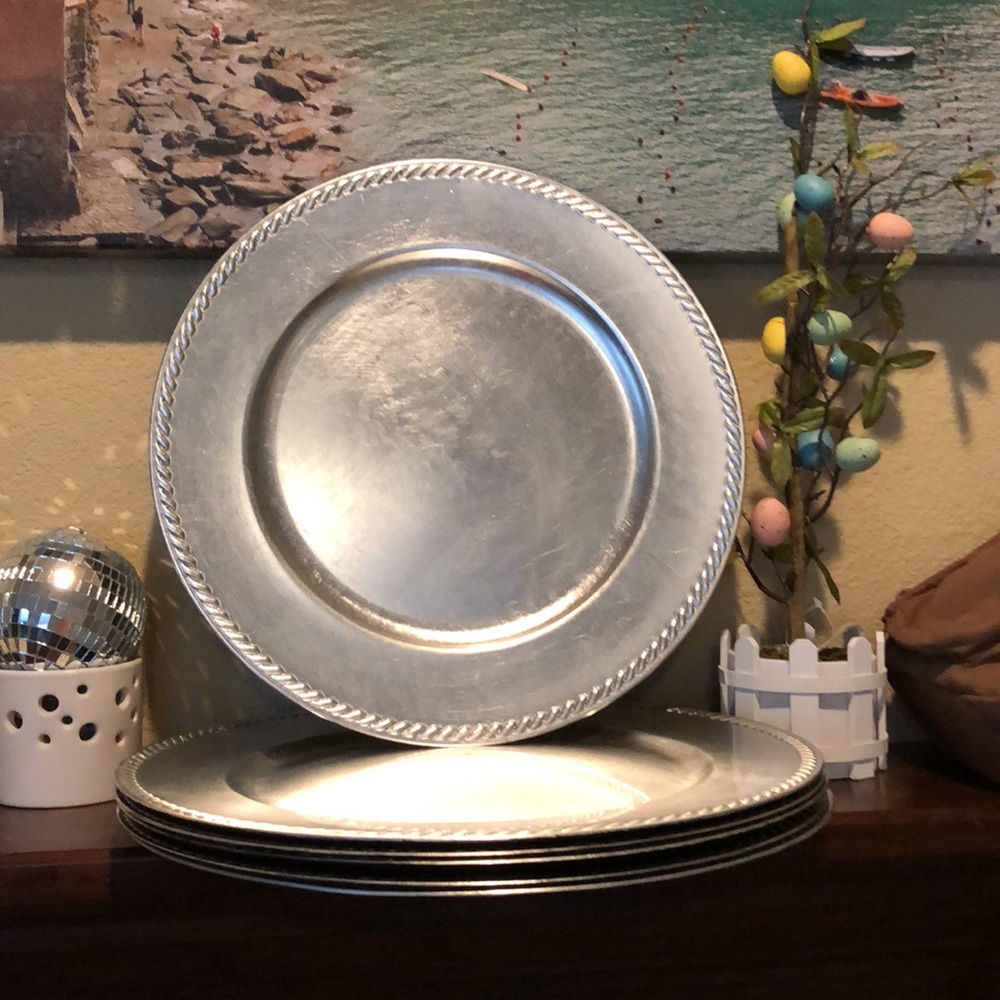 Silver Decorative Charger Plate - Neutral Silver Finish set of 6
